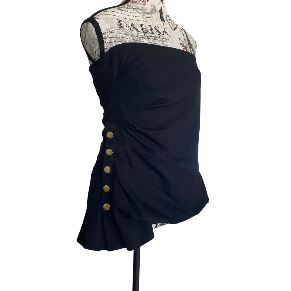 Loft Tube‎ Top Womens Medium Black Strapless Ruched Gold Button Asymmetric
